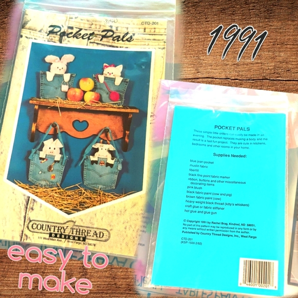 🗺️ Pocket Pals by Country Thread Designs New, Vintage, Cute Fall Craft Project - Picture 1 of 6